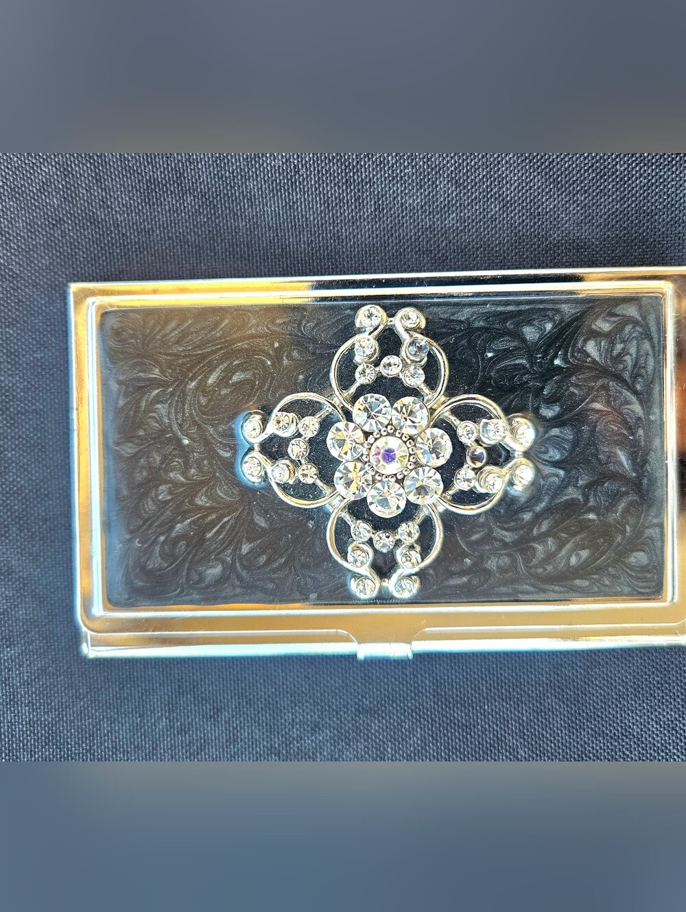 Swarzvoski Crystal Cross Card Case - Black and Silver